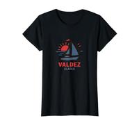 Diseño de velero Valdez Alaska al Atardecer Camiseta gráfica económica, Mujer, Negro, M