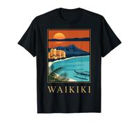 Diseño de Viaje Retro de Waikiki Hawaii Head Beach Camiseta