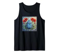 Diseño de vidrieras de Escarabajo Vibrante Flor de Amapola Arte de Insectos Camiseta sin Mangas