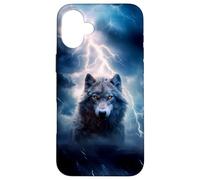 Diseño de Wolf Lightning Storm Thunderstorm Wolf Lovers Carcasa para iPhone 16 Plus