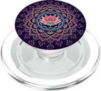 Diseño de Yoga con Mandala de Flor de Loto Morado Oscuro y Rosa PopSockets PopGrip para MagSafe