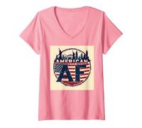 Diseño del Horizonte de la Bandera patriótica Estadounidense de los EE. UU. Camiseta Cuello V, Mujer, Rosado, XXL