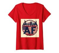 Diseño del Horizonte de la Bandera patriótica Estadounidense de los EE. UU. Camiseta Cuello V, Mujer, Rojo, XXL