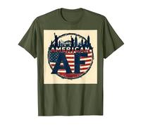 Diseño del Horizonte de la Bandera patriótica Estadounidense de los EE. UU. Camiseta, Hombre, Verde Oliva, XXL
