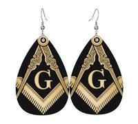 Diseño Del Símbolo De La Masonería De La Escuadra Y El Compás Dorados Aretes De Cuero Suave Pendiente De Piel Estampado Pendientes Colgante Para Aniversario Mujer