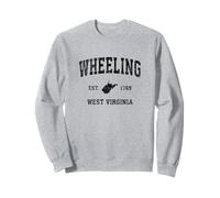 Diseño Deportivo Vintage de Wheeling West Virginia, Virginia Occidental, Estampado Negro Sudadera