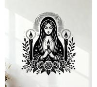 Diseño devoto del amor maternal de la Virgen María Calcomanías de pared de papel adhesivo 41x48.3cm Fácil instalación Negro