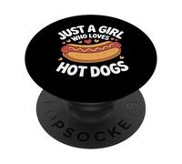 Diseño divertido con texto en inglés "Just A Girl Who Loves Hot Dogs" PopSockets PopGrip Adhesivo