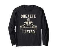 Diseño divertido de fuerza de ruptura de gimnasio She Left I Lifted Manga Larga