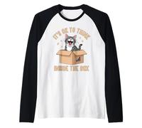 Diseño Divertido de Gato It's Ok to Think Inside The Box Camiseta Manga Raglan