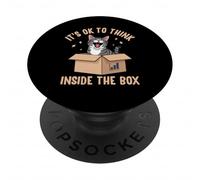 Diseño Divertido de Gato It's Ok to Think Inside The Box PopSockets PopGrip Adhesivo
