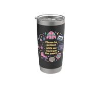 Diseño divertido de humor vintage de los años 1900 con texto en inglés "Please Be Patient With Me" Vaso térmico de acero inoxidable de doble pared