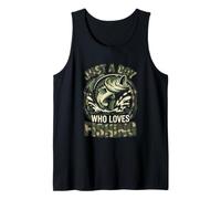 Diseño Divertido de Pescador de lubinas de Just A Boy Who Loves Fishing Camiseta sin Mangas