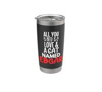 Diseño Edgar con nombre de gato: ¡Todo lo que necesitas es amor! Vaso térmico de acero inoxidable de doble pared