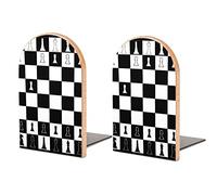 Diseño en Blanco y Negro de un Tablero de ajedrez Sujetalibros Estampado Decorativo Extremos de Libros de Madera para estantería Paquete de 1 par
