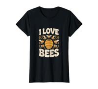 Diseño Entusiasta del Panal de Abejas I Love Bees Camiseta gráfica económica, Mujer, Negro, S