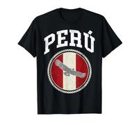 Diseño Envejecido de Perú con cóndor andino y Bandera Nacional Camiseta gráfica económica, Hombre, Negro, M