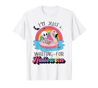 Diseño Espeluznante de Esqueleto Divertido con Texto en inglés I'm Just Waiting for Halloween Camiseta