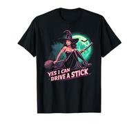 Diseño Espeluznante de Halloween de Bruja gótica Yes I Can Drive A Stick Camiseta
