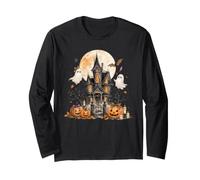 Diseño Espeluznante y Lindo Fantasma de Calabaza de Halloween de mansión embrujada Manga Larga
