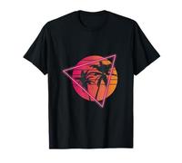 Diseño estilo Vaporwave, triángulo rosa neón, playa, Miami, Outrun Camiseta