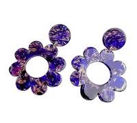 Diseño exagerado sentido sentido moda pintura al óleo cielo estrellado pendientes de flores acrílicas retro mujer pétalo, talla única, como se describe