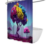 Diseño Fantasy Cortina de Ducha con Juego de Cortinas de baño de Arte de árbol de Bosque Cerebral con Ganchos en Forma de C Lavables a máquina 150 x 180 cm