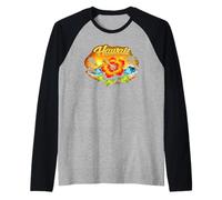 Diseño Floral al Atardecer en una Playa Tropical de Hawái Camiseta Manga Raglan