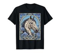Diseño Floral Art Nouveau de Appaloosa Horse Camiseta gráfica económica, Hombre, Negro, L