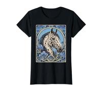 Diseño Floral Art Nouveau de Appaloosa Horse Camiseta gráfica económica, Mujer, Negro, L