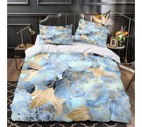 Diseño floral azul Funda de Edredón de poliéster 3 Piezas Diseño 3D Cierre de Cremallera Oculta con Fundas de Almohada Antialérgica acuarela botánica Funda Edredon for familia Single（140x200cm）