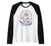 Diseño Floral Cristiano de Bloom Where God Plante You Camiseta Manga Raglan