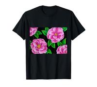 Diseño Floral de Camelia Rosa con patrón de Flores Fucsia Camiseta
