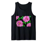 Diseño Floral de Camelia Rosa con patrón de Flores Fucsia Camiseta sin Mangas