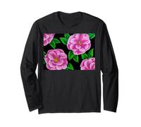 Diseño Floral de Camelia Rosa con patrón de Flores Fucsia Manga Larga