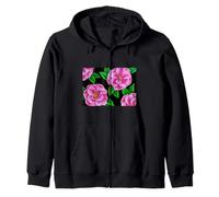 Diseño Floral de Camelia Rosa con patrón de Flores Fucsia Sudadera con Capucha