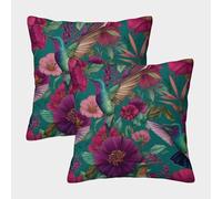 Diseño Floral de colibríes Fundas De Almohada Estilo de Estampado Tropical Vibrante Cojines Decorativos Impresos En 3D,para Sofá Cama 50x50cm 2 Paquetes