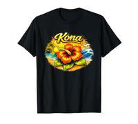 Diseño Floral de Kona Hawaii, Playa Tropical, Puesta de Sol Camiseta