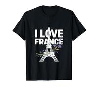 Diseño Floral de la Torre Eiffel I Love France Camiseta gráfica económica, Hombre, Negro, S