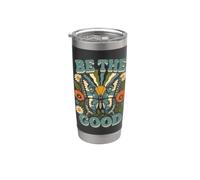 Diseño floral vintage de Be The Good Butterfly Vaso térmico de acero inoxidable de doble pared