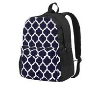Diseño geométrico marroquí moderno en azul marino,Mochila con bolsillos, mochila informal para el día a día, resistente al agua, ideal para la escuela, viajes