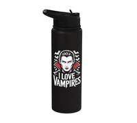 Diseño gótico de Halloween con texto "I Love Vampires Stainless Steel Insulated Water Bottle