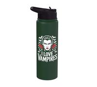 Diseño gótico de Halloween con texto "I Love Vampires Stainless Steel Insulated Water Bottle