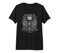 Diseño gótico de Metal con Calavera y Rosas Camiseta Premium