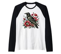 Diseño gótico de Rosa Cuervo - Cuervo Floral Encantado para gótico Camiseta Manga Raglan