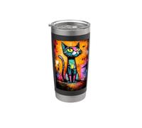 Diseño gráfico colorido abstracto del arte del gato Vaso térmico de acero inoxidable de doble pared