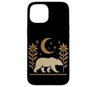 Diseño gráfico de naturaleza rústica de oso y luna Carcasa para iPhone 15