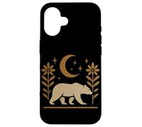 Diseño gráfico de naturaleza rústica de oso y luna Carcasa para iPhone 16