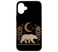Diseño gráfico de naturaleza rústica de oso y luna Carcasa para iPhone 16 Plus