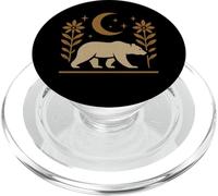 Diseño gráfico de naturaleza rústica de oso y luna PopSockets PopGrip para MagSafe